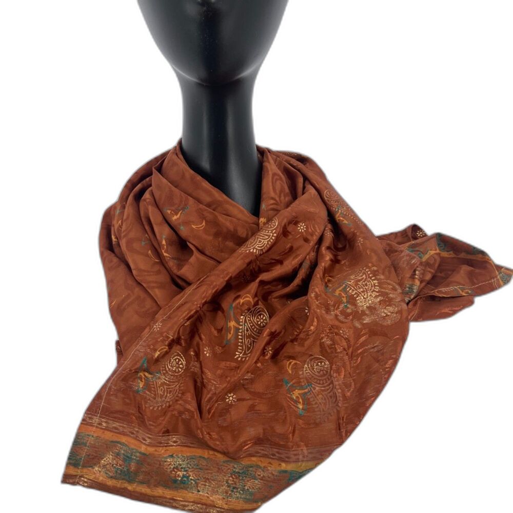 Darn Good Furoshiki Scarf Wrap 36" Square Made Sustainably in India Brown‎